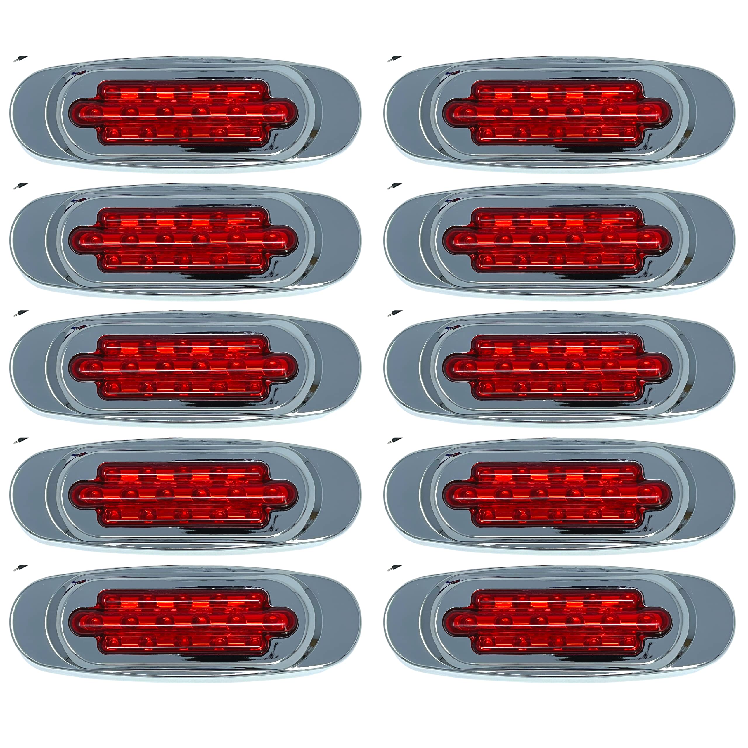 All Star Truck Parts 6.5" Inch Amber/Red/White LED Side Marker Lights Clearance Chrome Base Bezel 16 Diodes Surface Mount Led Cab Panel Lights Turn Signals Sealed Waterproof 12V