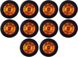 QTY 10-2.5" Round Side Marker Clearance Light 12 LED Amber Grommet Pigtail Kit