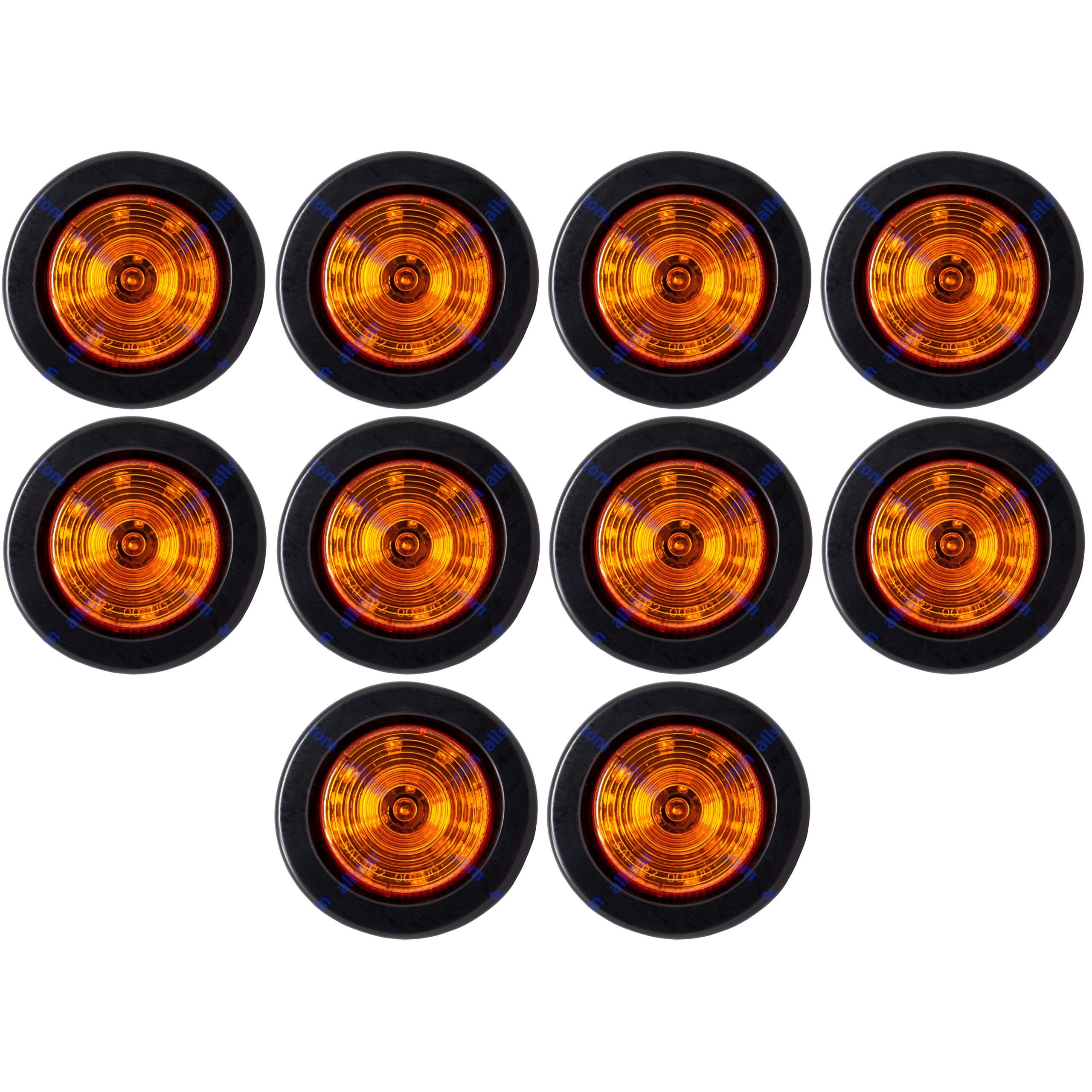 All Star Truck Parts] 2.5" Red/Amber 12 Led Round Side Marker Clearance Lights Grommet Flush Mount, Sealed Truck Trailer with Reflex Lens, IP67 Waterproof- Super Bright DOT SAE P2 FMVSS 180