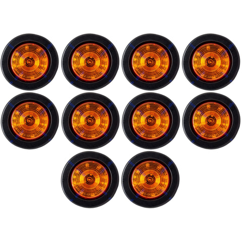 All Star Truck Parts] 2.5" Red/Amber 12 Led Round Side Marker Clearance Lights Grommet Flush Mount, Sealed Truck Trailer with Reflex Lens, IP67 Waterproof- Super Bright DOT SAE P2 FMVSS 180