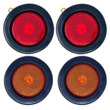 All Star Truck Parts] 2.5" Red/Amber 4 Led Round Side Marker Clearance Lights Grommet Flush Mount, Sealed Truck Trailer with Reflex Lens, IP67 Waterproof- Super Bright DOT SAE P2 FMVSS 180