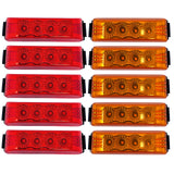 All Star Truck Parts] [Qty 10 [4"x1"] Amber/Red Thin line Trailer Led Side Marker and Clearance Lights 4 LED with Reflectors Submersible Sealed 12V Surface Mount for Truck Trailer Boats, Rectangular