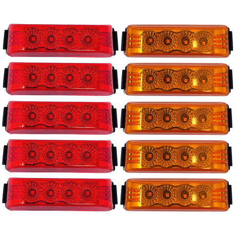 All Star Truck Parts] [Qty 10 [4"x1"] Amber/Red Thin line Trailer Led Side Marker and Clearance Lights 4 LED with Reflectors Submersible Sealed 12V Surface Mount for Truck Trailer Boats, Rectangular