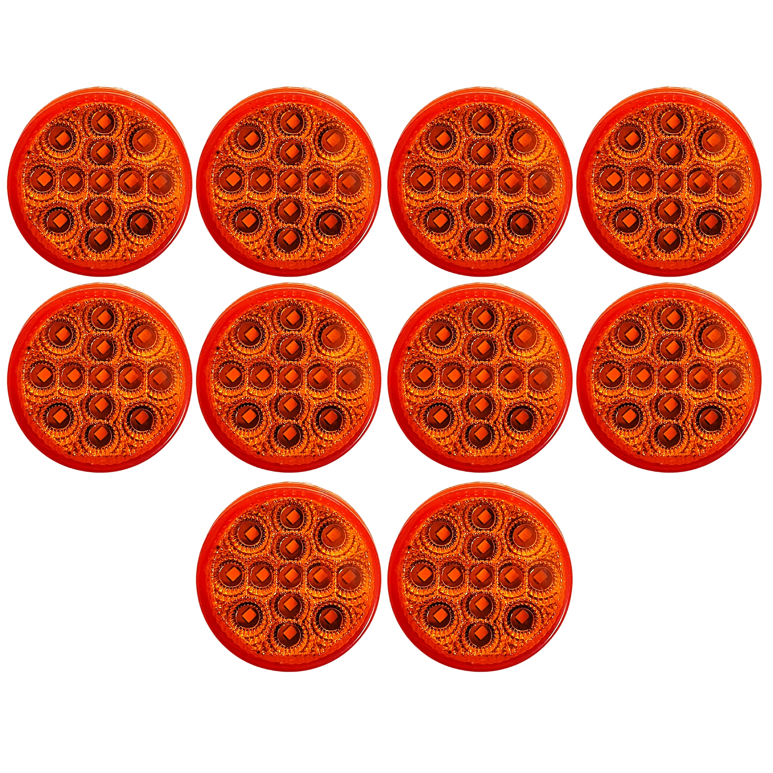 Amber/Red 2.5" Round Led Clearance Side Marker Lights Kit 13 LED Diodes Reflector Grommet Wire Pigtail Truck Utility Trailer RV UTV Tractor Flush Mount Waterproof 12V Sealed