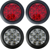 [ALL STAR TRUCK PARTS] 4" Inch 12 LED Round Stop/Backup/Reverse Truck Trailer Tail Light Kit w. Grommet & Pigtail - 2 Red + 2 White