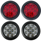 All Star Truck Parts 4" Inch Round 12 LED Red/White Trailer Tail Lights Kit Round Led Stop Turn Tail Back-up Reverse Fog Lights Reflective Lens Grommet 3-Prong Wire Pigtails for Truck Trailer RV 12V