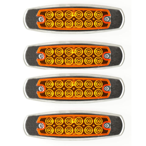 6.2" LED Marker Clearance Light 12 LED Amber/Red Trailer Lights Surface Mount Sealed Amber/Red Rectangular Spyder Fish Shape Marker Clearance Lights Stainless Steel Rim Bezel (4x Amber)