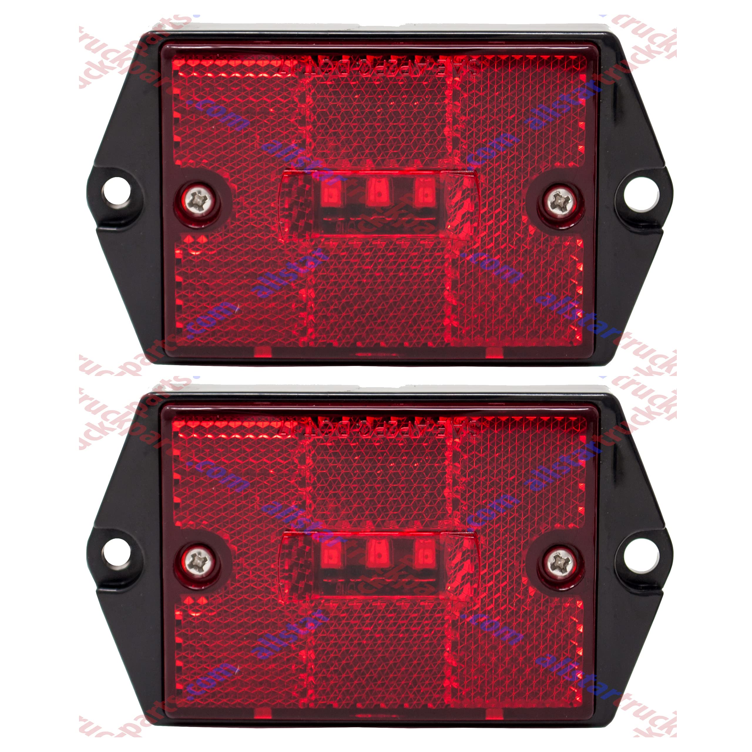 [ALL STAR TRUCK PARTS] Square Red/Amber 3-LED Marker Light Reflectorized Lens Surface Mount, 2-4/5" Rectangular Truck Trailer Towing Led Light Side Reflector Reflex Accessories