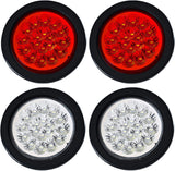 4" Round LED Trailer Tail Light 18 LED Red/White/Amber Stop Turn Tail Reverse Backup Running Lights w/Rubber Grommet Direct Wiring for Trucks Trailer RV Boat IP67 Waterproof DOT/SAE Approved 12V