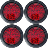 4pc 4" Round Red 12 LED Trailer Tail Lights [DOT Certified] [Grommet & Plug Included] [IP67 Waterproof] Turn Stop Brake Trailer Lights for RV Jeep Trucks