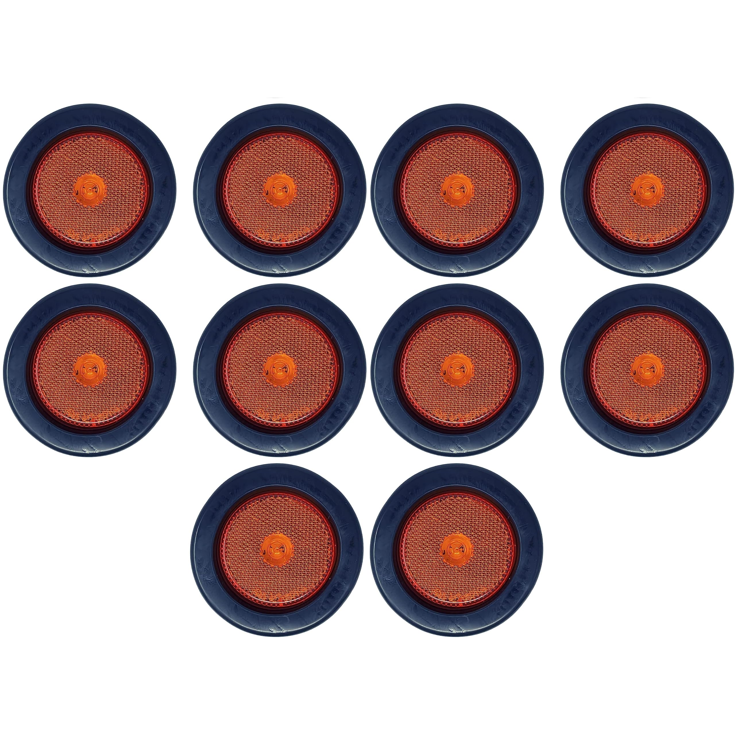 All Star Truck Parts] 2.5" Red/Amber 4 Led Round Side Marker Clearance Lights Grommet Flush Mount, Sealed Truck Trailer with Reflex Lens, IP67 Waterproof- Super Bright DOT SAE P2 FMVSS 180