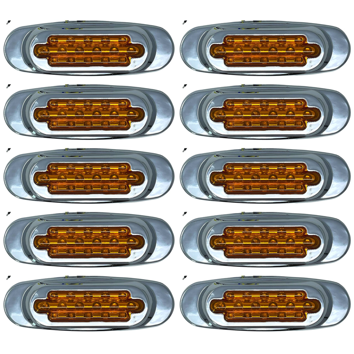 All Star Truck Parts 6.5" Inch Amber/Red/White LED Side Marker Lights Clearance Chrome Base Bezel 16 Diodes Surface Mount Led Cab Panel Lights Turn Signals Sealed Waterproof 12V