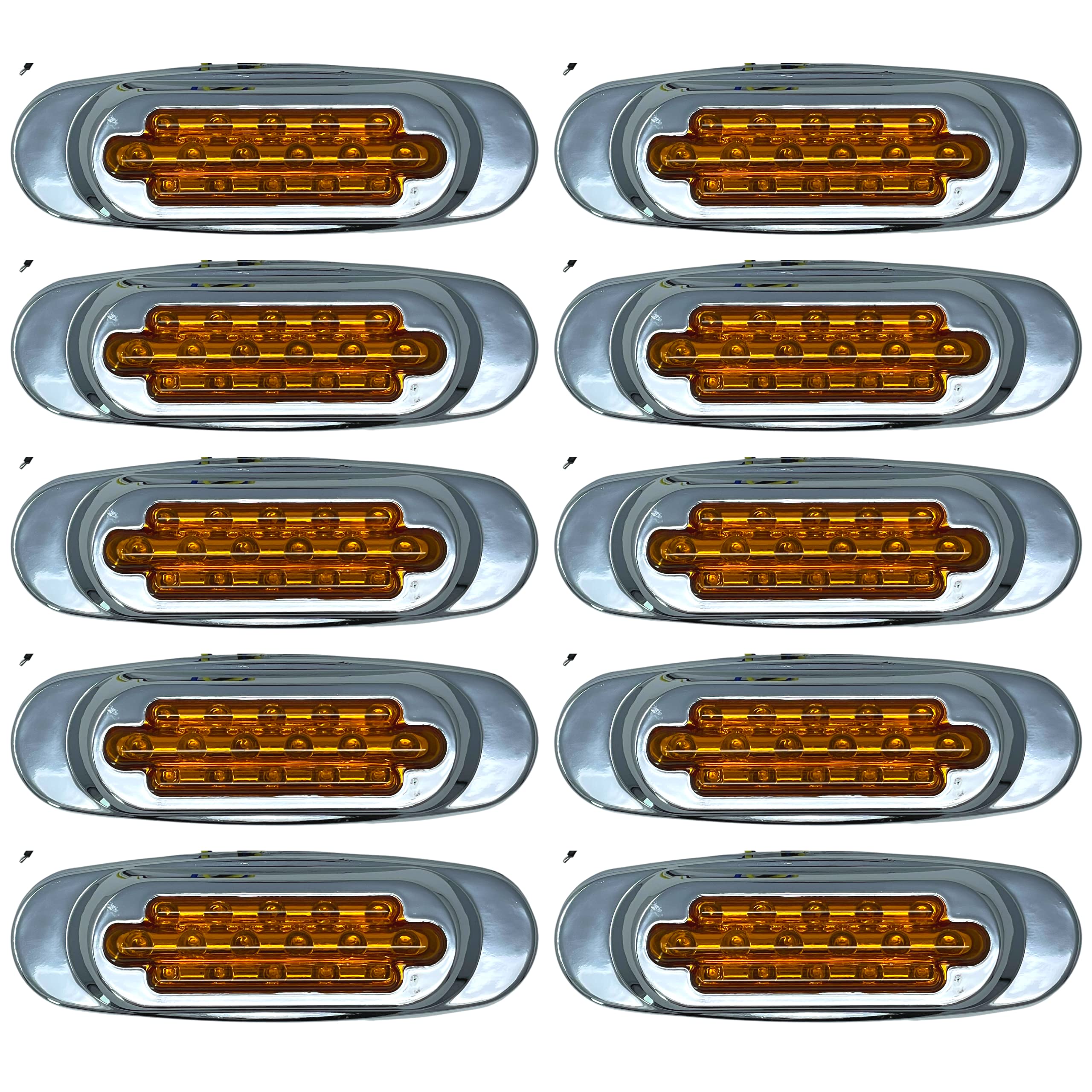 All Star Truck Parts 6.5" Inch Amber/Red/White LED Side Marker Lights Clearance Chrome Base Bezel 16 Diodes Surface Mount Led Cab Panel Lights Turn Signals Sealed Waterproof 12V