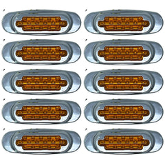 All Star Truck Parts 6.5" Inch Amber/Red/White LED Side Marker Lights Clearance Chrome Base Bezel 16 Diodes Surface Mount Led Cab Panel Lights Turn Signals Sealed Waterproof 12V