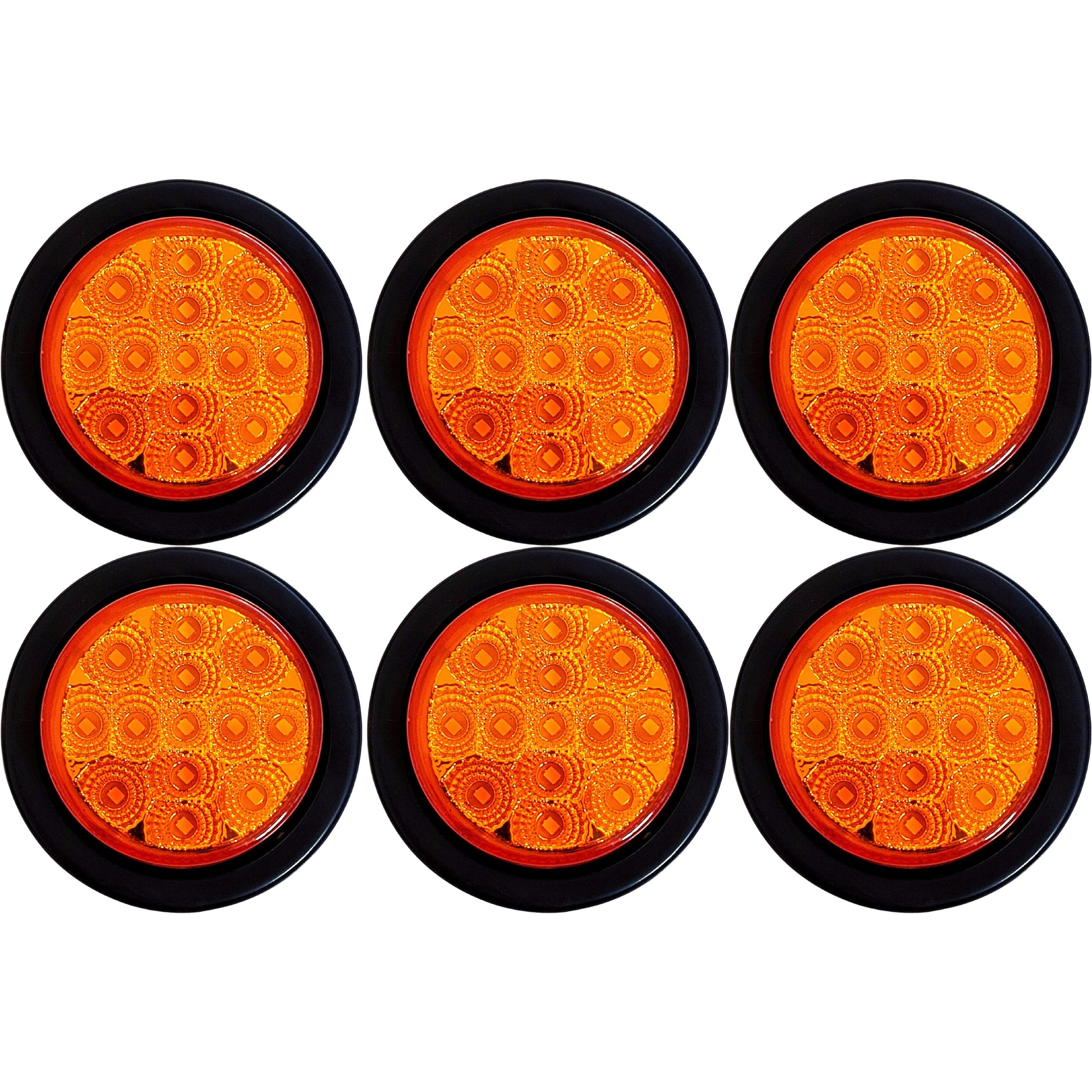 Amber/Red 2.5" Round Led Clearance Side Marker Lights Kit 13 LED Diodes Reflector Grommet Wire Pigtail Truck Utility Trailer RV UTV Tractor Flush Mount Waterproof 12V Sealed