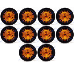 Red/Amber 2" Round Trailer 9 LED Clearance Side Marker Lights [DOT FMVSS 108] [SAE P2] [Reflector Lens] [Grommet+Plug] [Flush-Mount] [Waterproof IP67] Marker Clearance Lights Trailer Truck