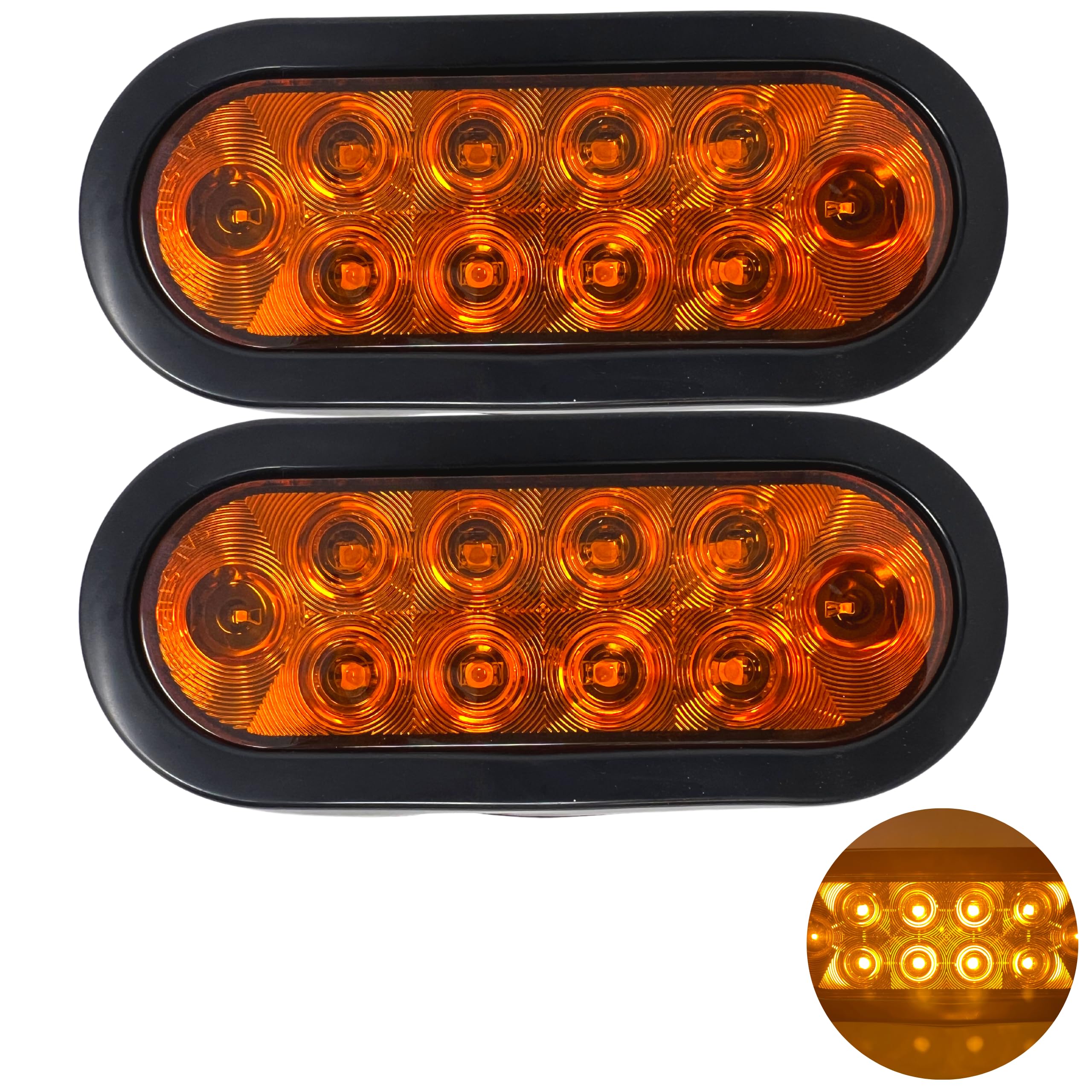 Red/White/Amber 6" Oval 10 LED Trailer Stop Turn Tail Light Kit DOT Certified Grommets Plugs IP67 Waterproof Mid Turn Parking Reverse Back Up Signal Headache Rack Backrack