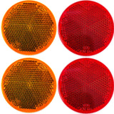 Qty 4 (2 Red/2 Amber) - 2" Inch Round Reflector Bike,Trailer, Truck, Boat, Mailbox, Construction, Signage, Warning with Super Strong Adhesive DOT/SAE Approved