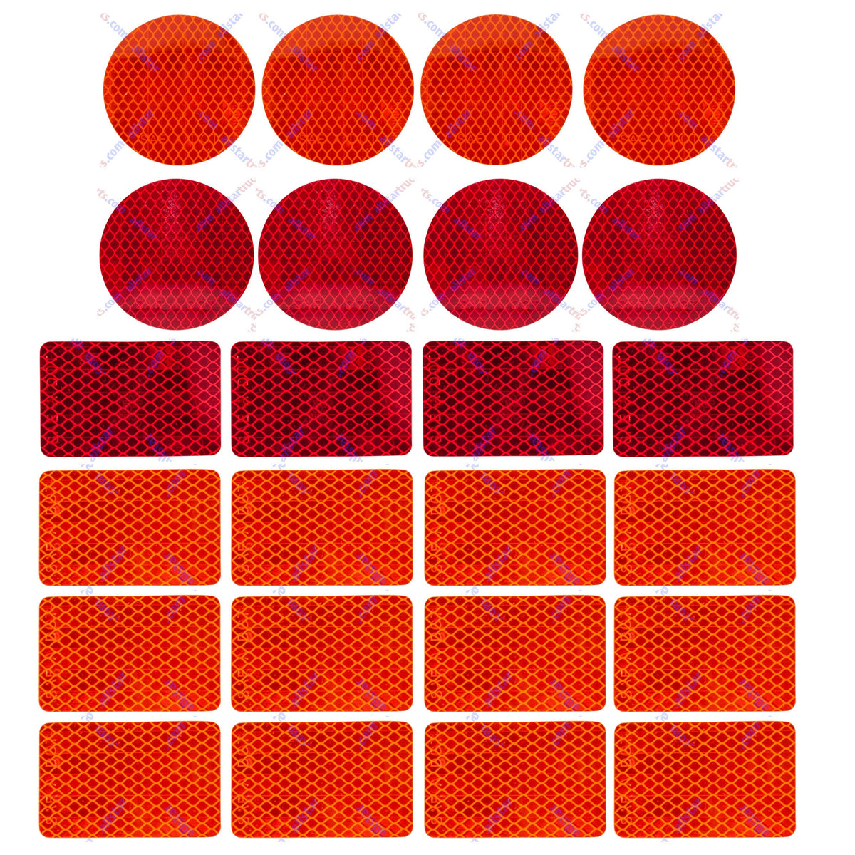 [ALL STAR TRUCK PARTS] (24 Decal Mix Pack) DOT-SAE Red & Amber 3 Inch Round / 2x3" Rectangle High Visibility Reflective Stick-On Prism Reflector | Trailer Camper RV Flatbed Fender Property Boat