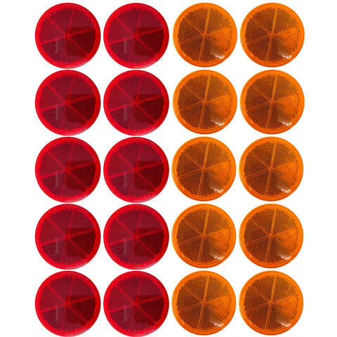 [ALL STAR TRUCK PARTS] Class A 3" Round Reflector Strong Stick-on - RED/AMBER for Trailers, Trucks, Automobiles, Mail Boxes, Boats, SUV's, RV's, Industrial Applications (10x Red + 10x Amber)