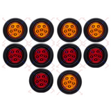 2.5/2-1/2" Round 6 LED Red/Amber Light Truck Trailer Side Marker Clearance Grommet Pigtail Plug Kit